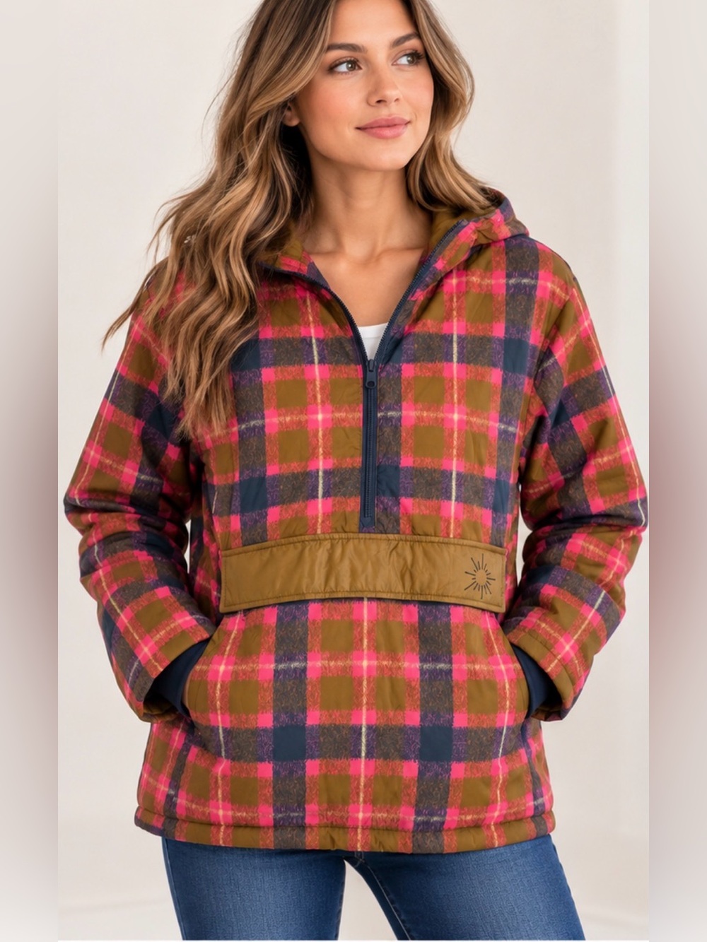 OFFLINE BY AERIE || Plaid Half-Zip Windbreaker Pullover Jacket. Sz. S